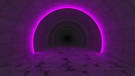 flying through tunnel into glowing neon light circles abstract motion graphics loop 4k