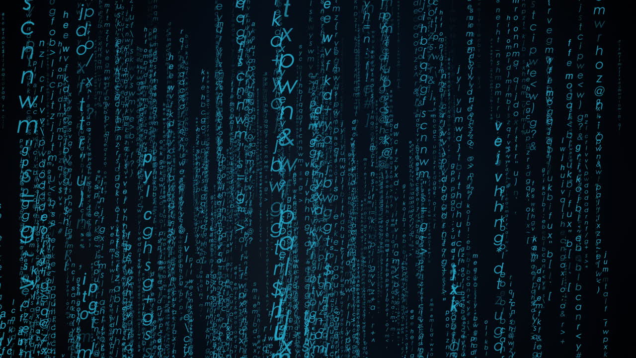 Aqua futuristic programming code rain falling on computer screen, seamless loop of abstract animation