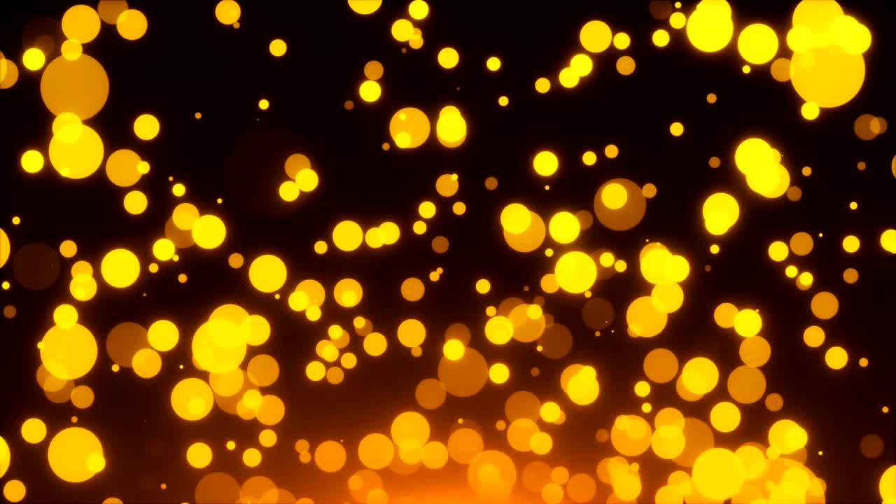 Many gold glittering circles are in space, holiday 3d render background, golden explosion of confetti