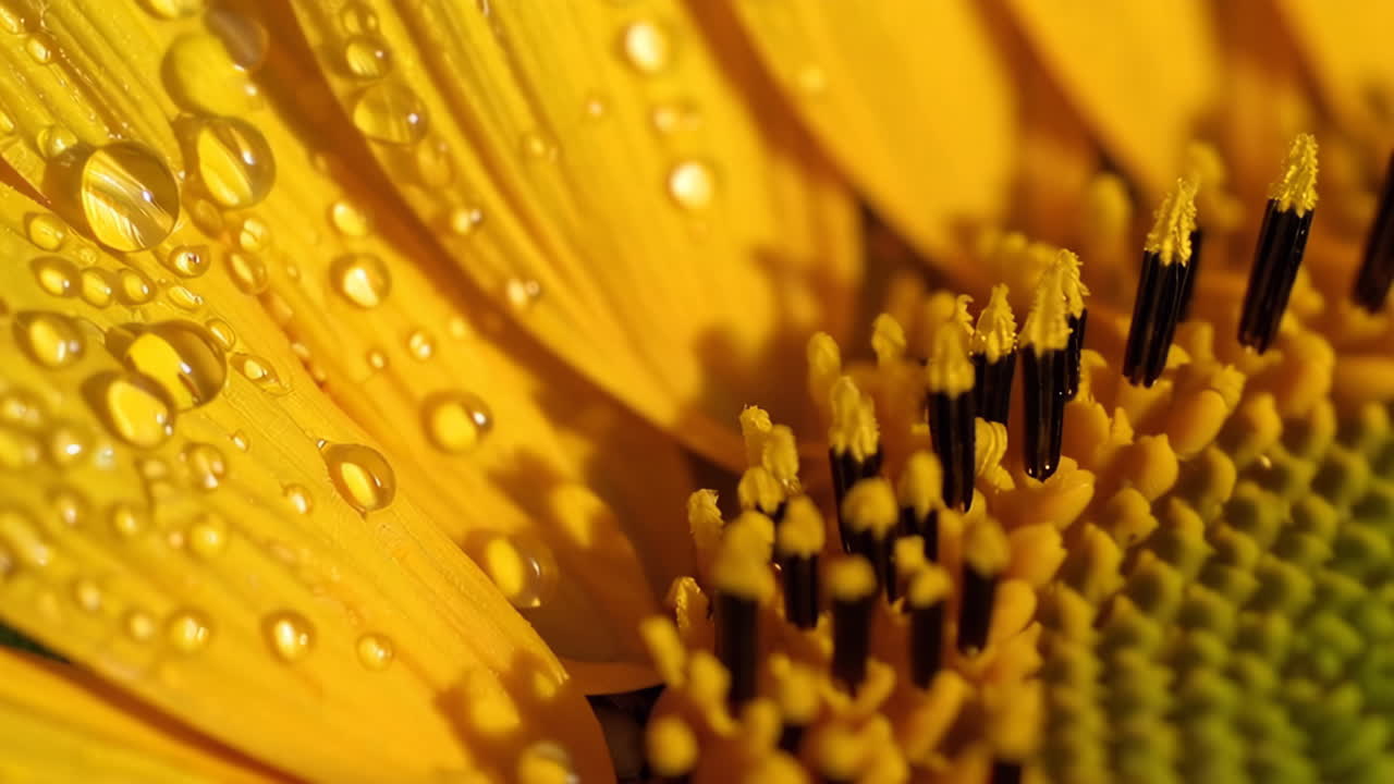 Close-up of Yellow Flower Petals with Water Droplets