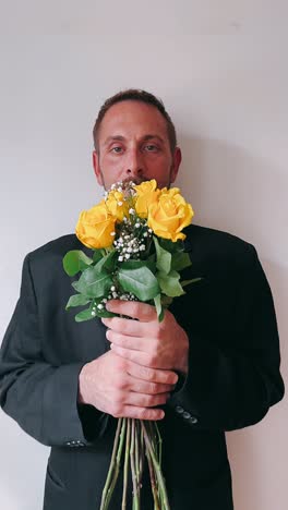 hombre con un ramo de rosas amarillas