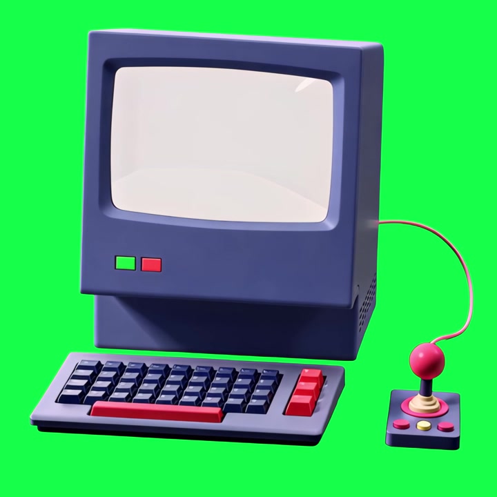 3D Render of a Retro Computer with Joystick on Green Screen