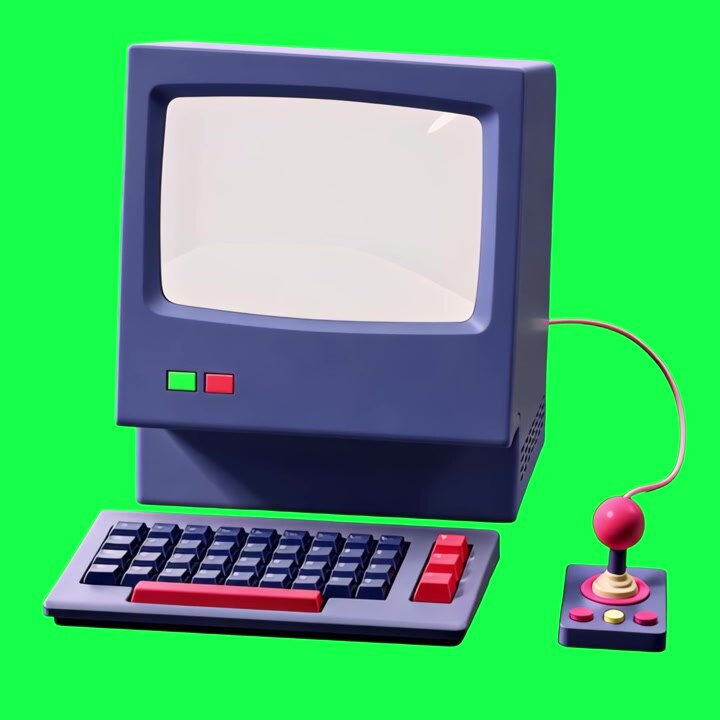 3D Render of a Retro Computer with Joystick on Green Screen
