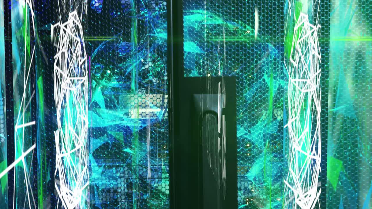 Animation of moving shapes over server room