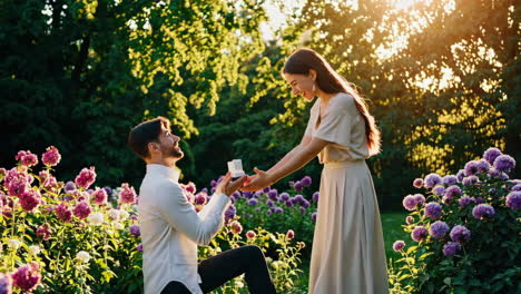 romantic engagement proposal in a park