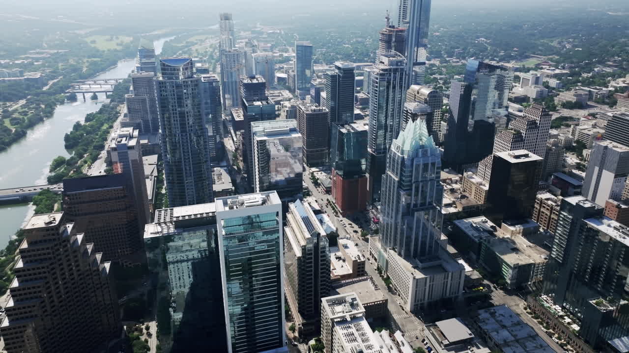 Aerial View of Austin, Texas Cityscape and Colorado River