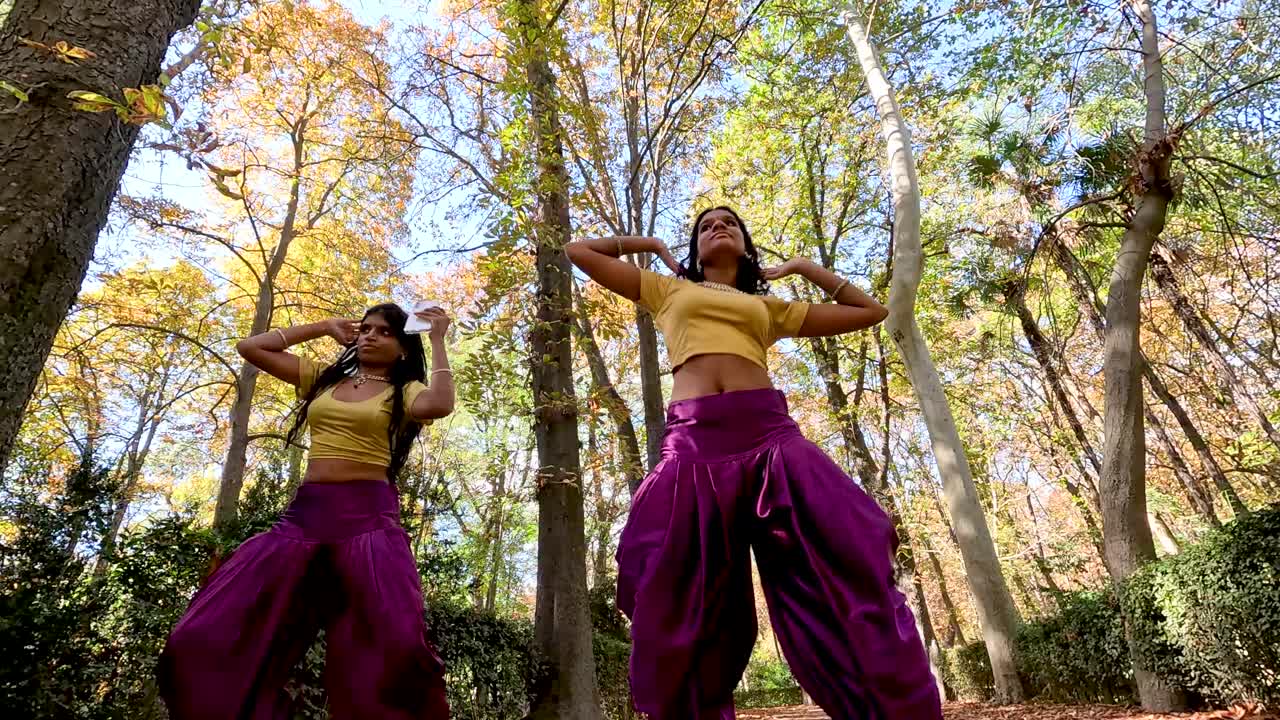 Esibizione di danza indiana in un parco autunnale
