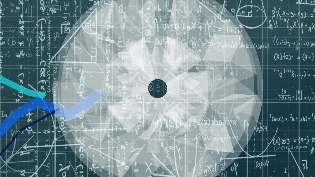 녹색 배경에 수학 수식 위에  ⁇ 색 텍스처 원의 애니메이션