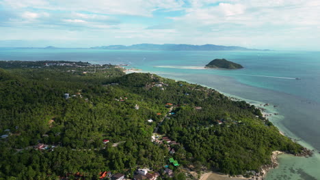 Vídeo-Aéreo-De-Drones-De-La-Costa-Y-La-Isla-De-Haad-Mae-En-La-Isla-Koh-Pha-Ngan-En-El-Golfo-De-Tailandia,-Sudeste-Asiático