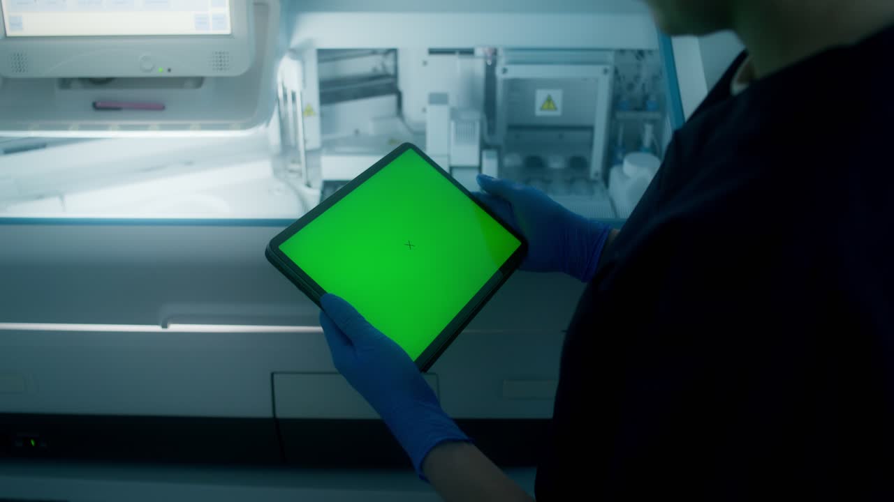 실험실 환경에서 태블릿을 사용하는 과학자