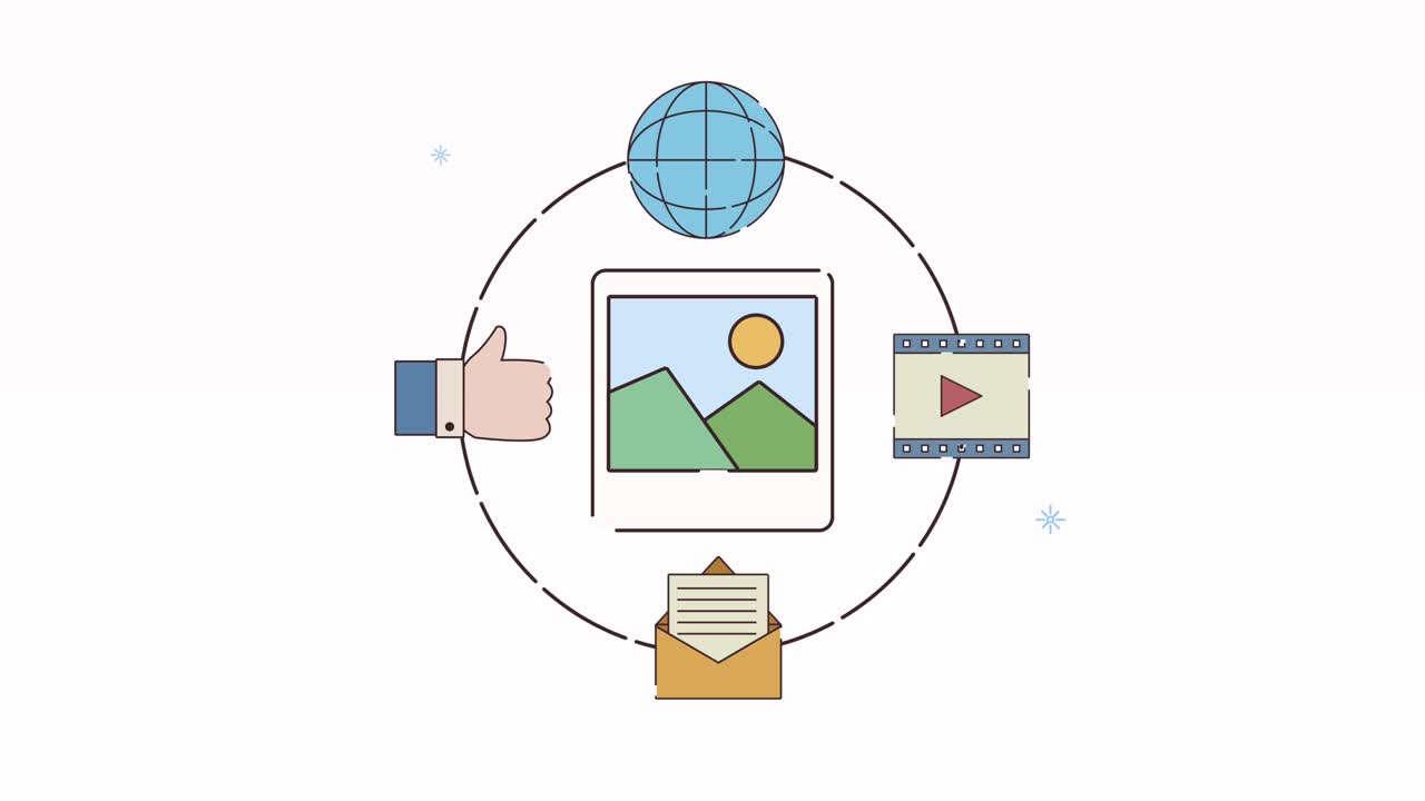 digital work animation with picture file and icons