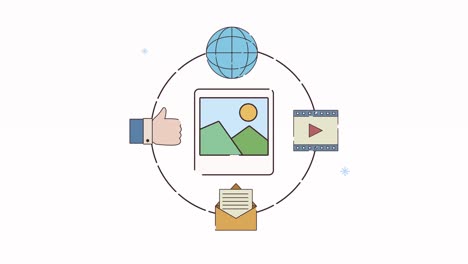 animación de trabajo digital con archivo de imágenes e iconos