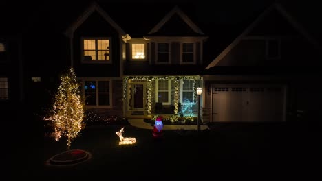 christmas decorations at large usa house at night