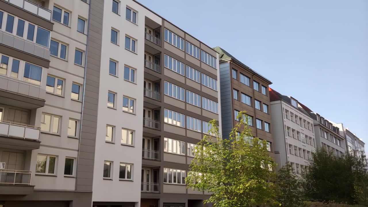 Row of Modern Apartment Buildings with Trees