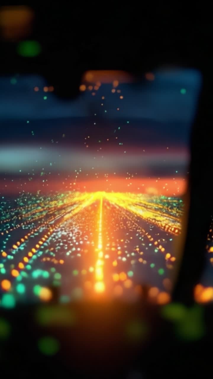 Illuminated Pathway Towards Horizon: A Mesmerizing Display of Colorful Lights and Patterns in the Distance, Capturing the Beauty of Digital Landscapes