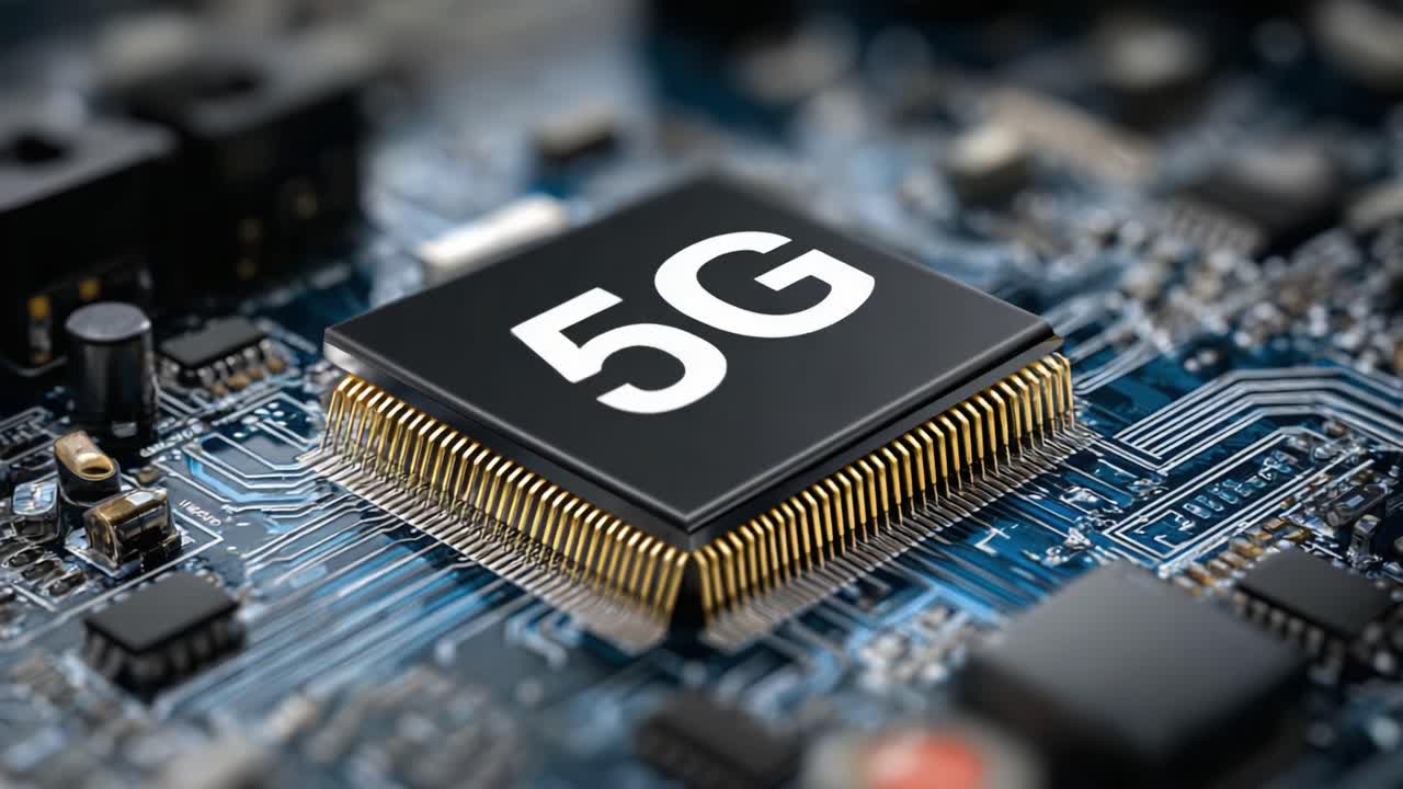 Alla scoperta della tecnologia all'avanguardia dietro le reti 5G: un primo piano di un microchip ad alte prestazioni che illustra il futuro della comunicazione wireless