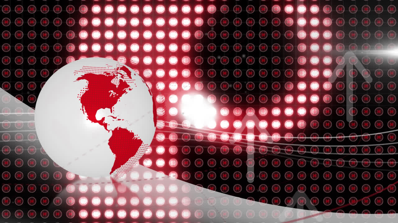 지구가 회전하고  화살표가 은 빛으로 빛나는 빛의 줄을 위로 가리키고 있는 애니메이션