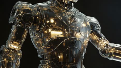 futuristic transparent robot design showcasing intricate inner workings and illuminated features, combining artistry and advanced technology in stunning detail