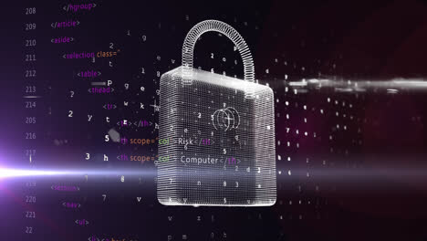 Animation of data processing and padlock on black background