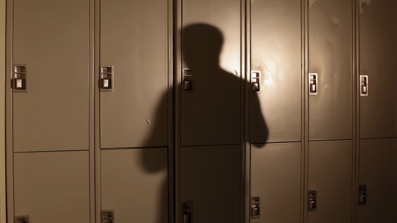 Shadow of a person on a row of lockers
