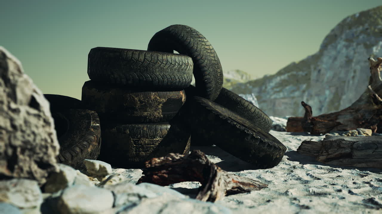 해변 에 있는  ⁇ 은 자동차 타이어