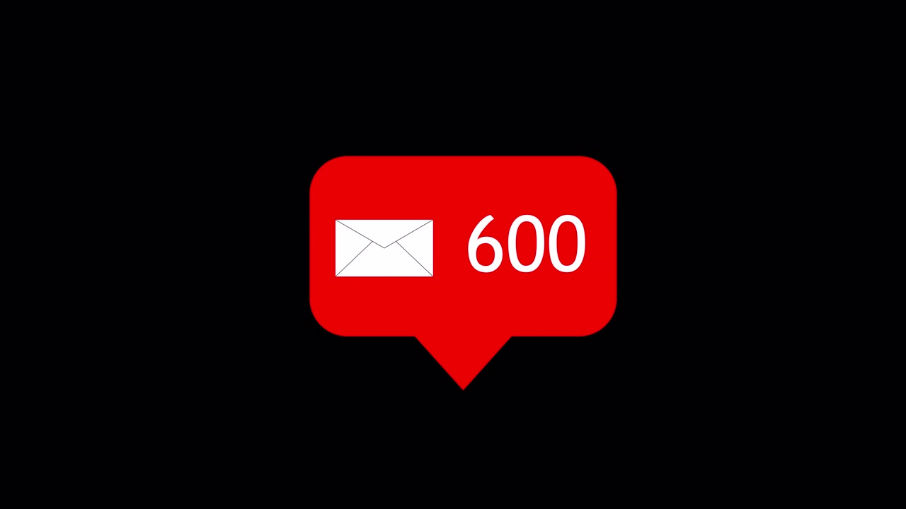 Icona di notifica rossa animata con contatore di email in rapido aumento