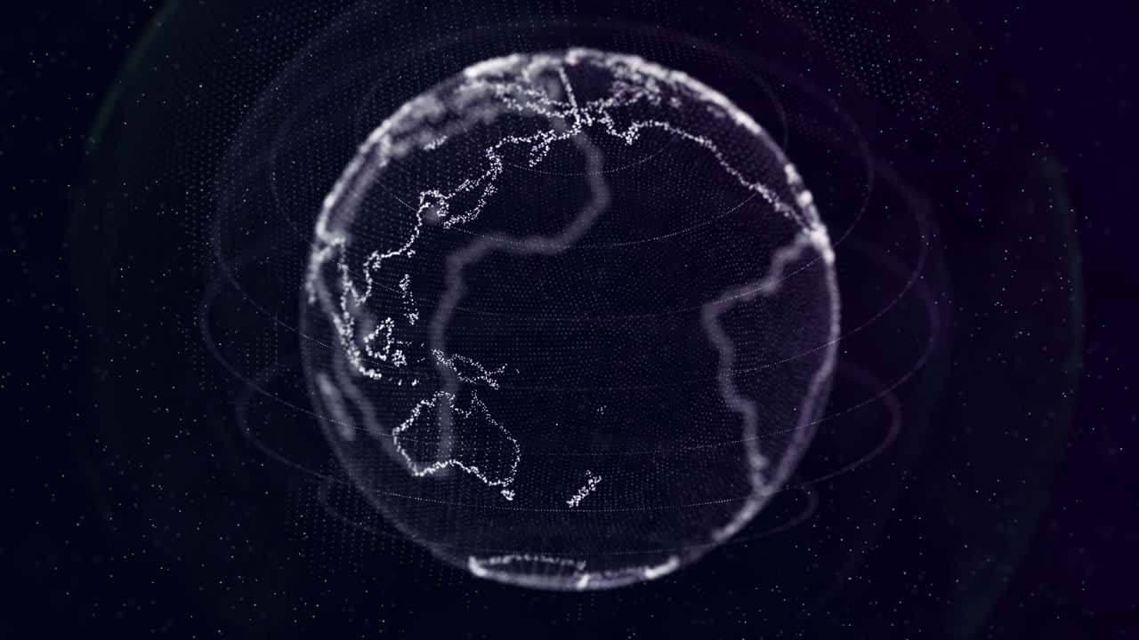 Digital planet earth globe hud particles rotating loop animation with alpha social future network