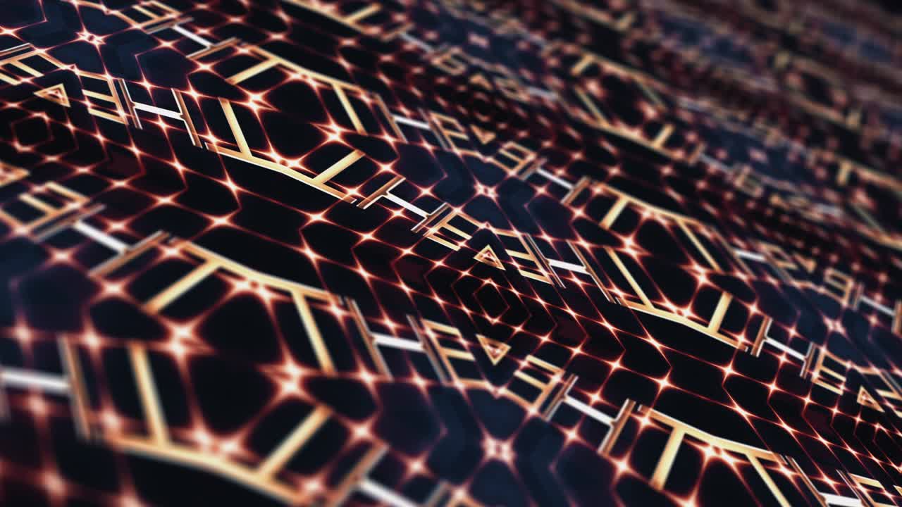 3D perspective Sci-fi futuristic technology with THE word shine tile texture pattern animation. 4K seamless loop hi-tech electronics wall digital circuit concept for science technology title intro.
