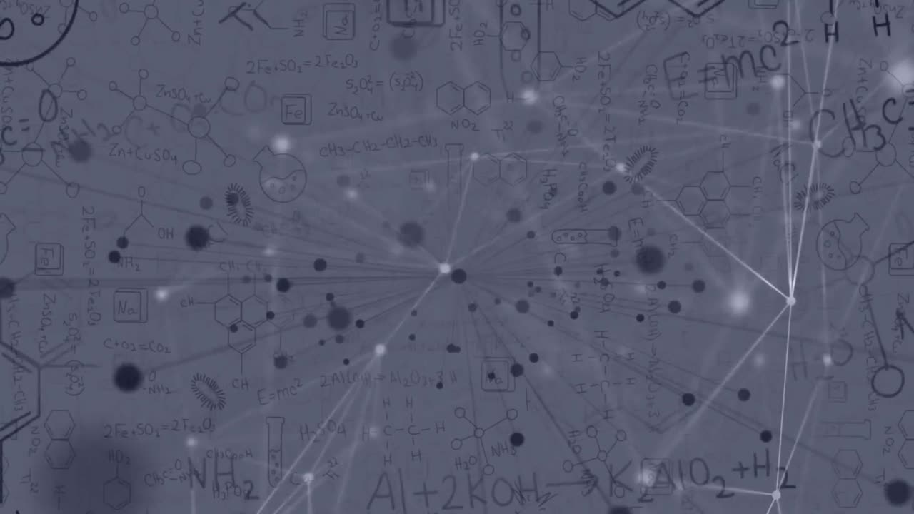 ⁇ 색 배경에 화학 구조와 공식에 대한 연결 네트워크