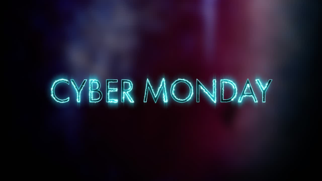 ciber lunes animación de texto en un fondo borroso y colorido