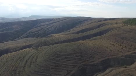 aerial view of terraced hillsides