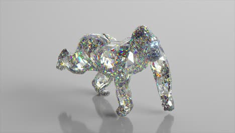 running diamond gorilla. the concept of nature and animals. low poly. white color. 3d animation of seamless loop