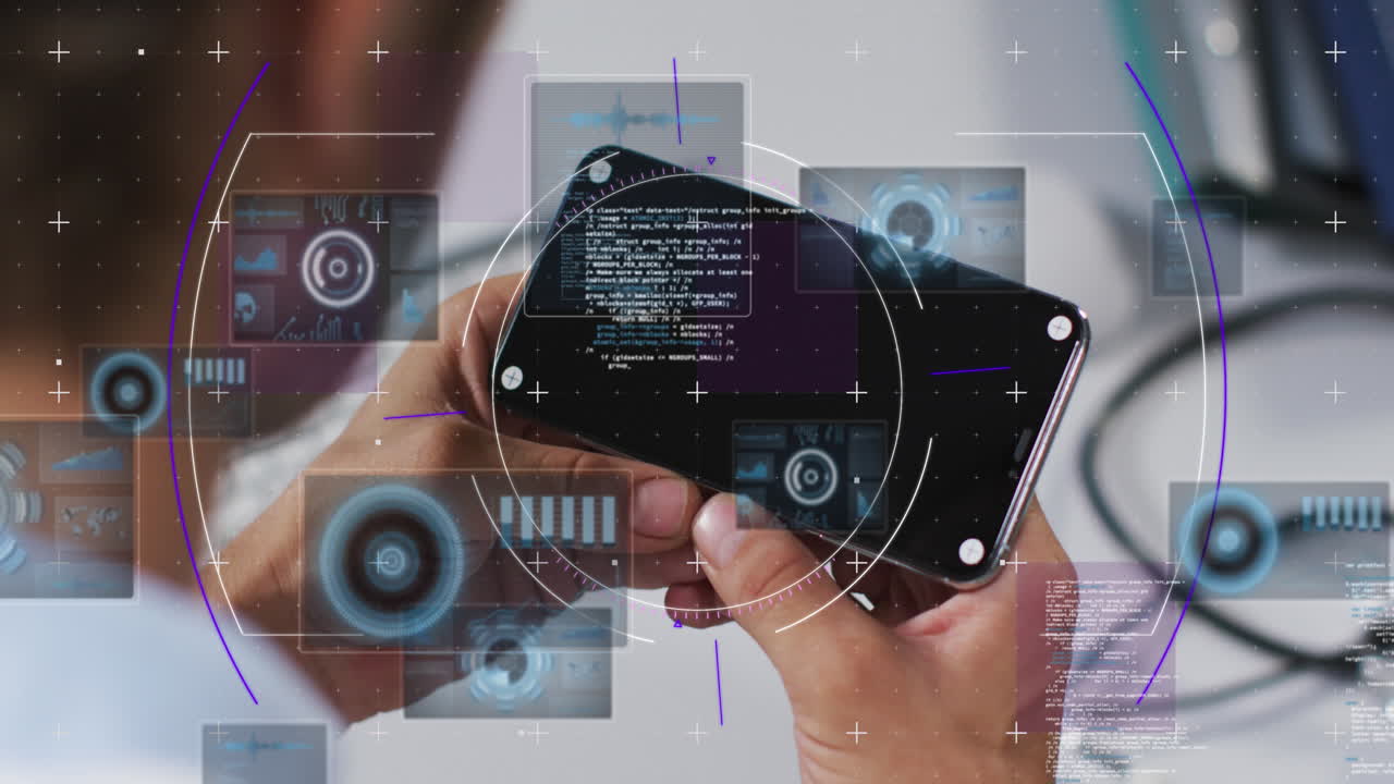 animación del procesamiento de datos sobre el hombre utilizando un teléfono inteligente