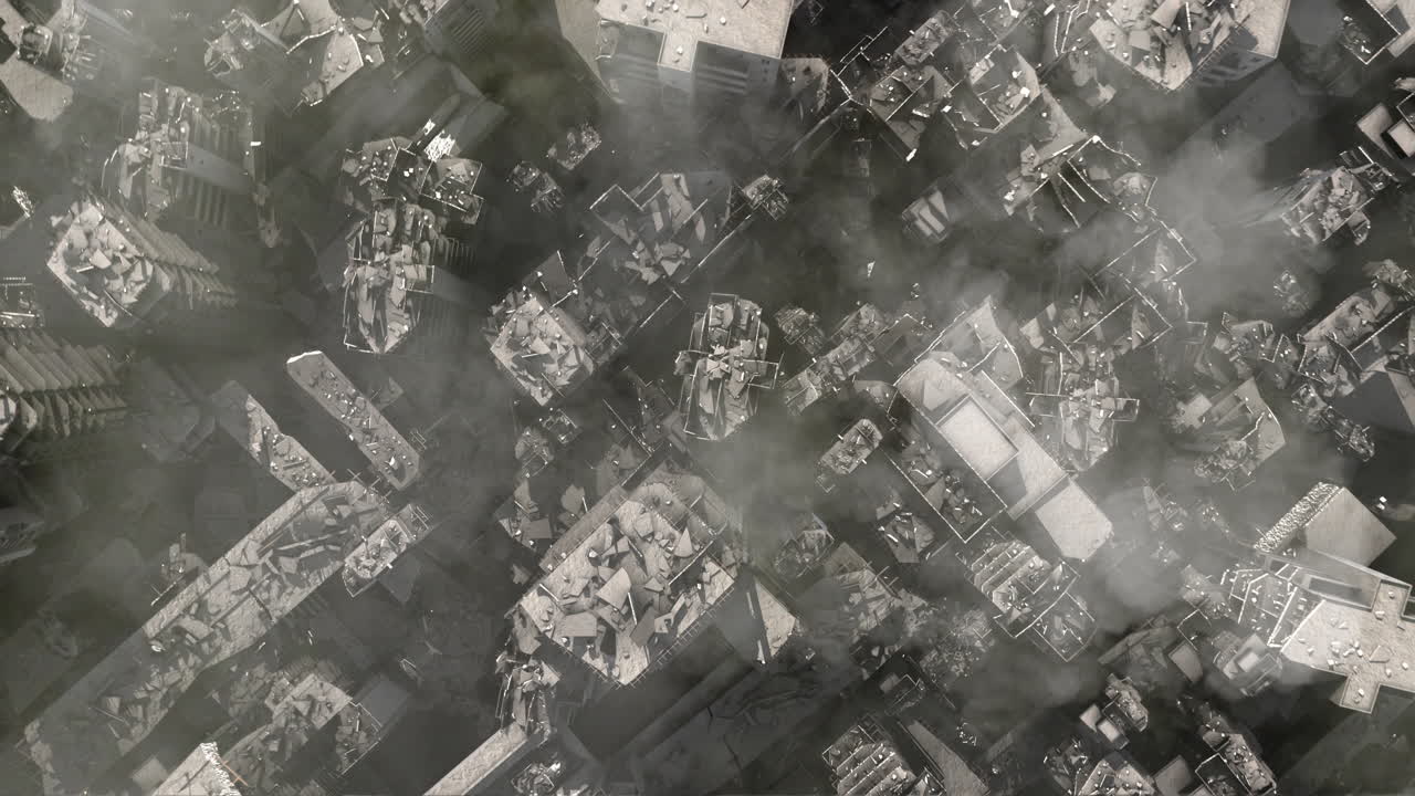 파괴 된 도시 의 공중 사진