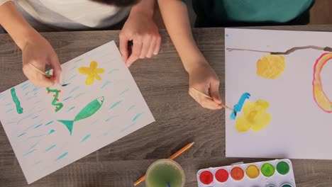 children painting together at a table