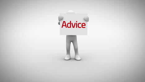 white character holding sign saying advice