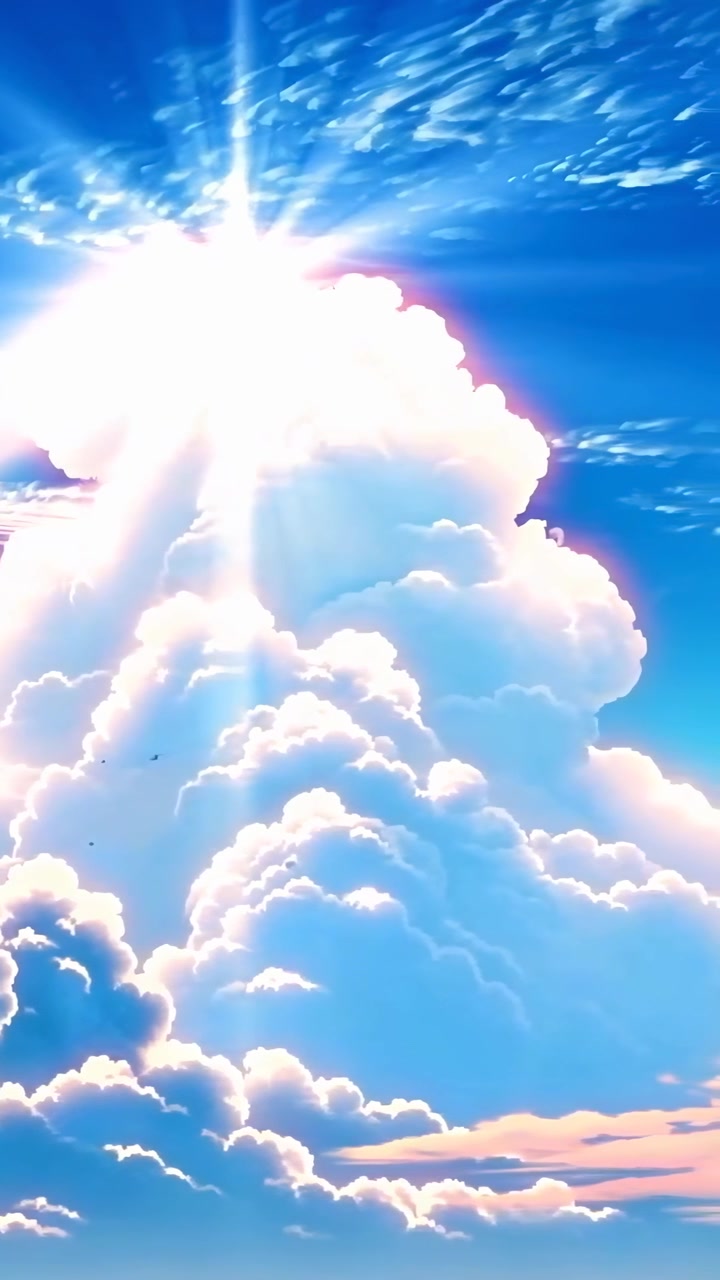 Sole splendente dietro grandi nuvole soffici nel cielo blu