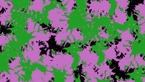 animación de salpicaduras de pintura púrpura y verde sobre fondo negro