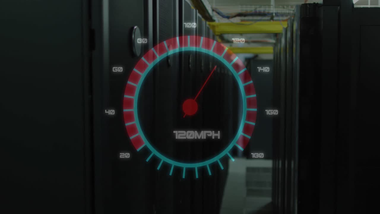 Animation of speedometer over server room