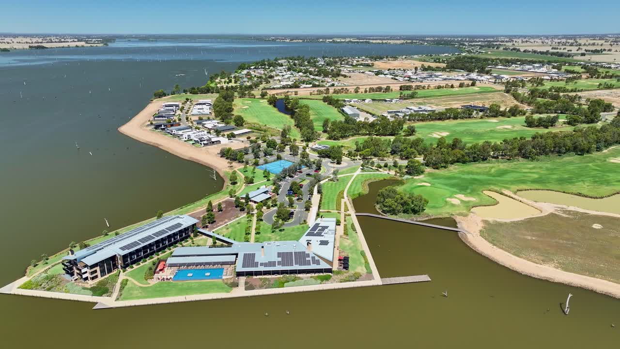 Aerial view of the Sebel Hotel Yarrawonga resort and golf course