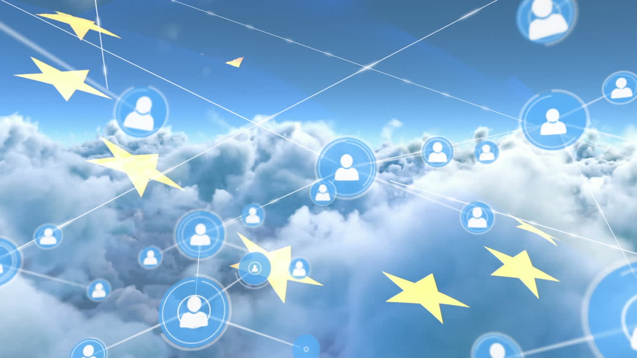 구름 위의 아이콘으로 연결 네트워크의 애니메이션