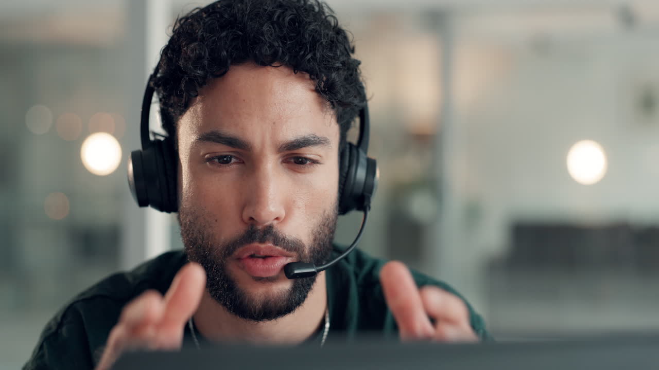 Man wearing headset in call center