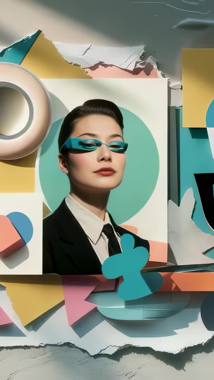 Vertical video: Starting camera showing studio art zooming across model, highlighting teal eyewear