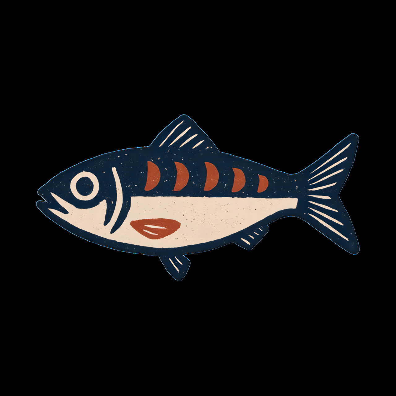 Vintage fish illustration animation isolated asset, transparent 4K video, alpha channel, ProRes 4444