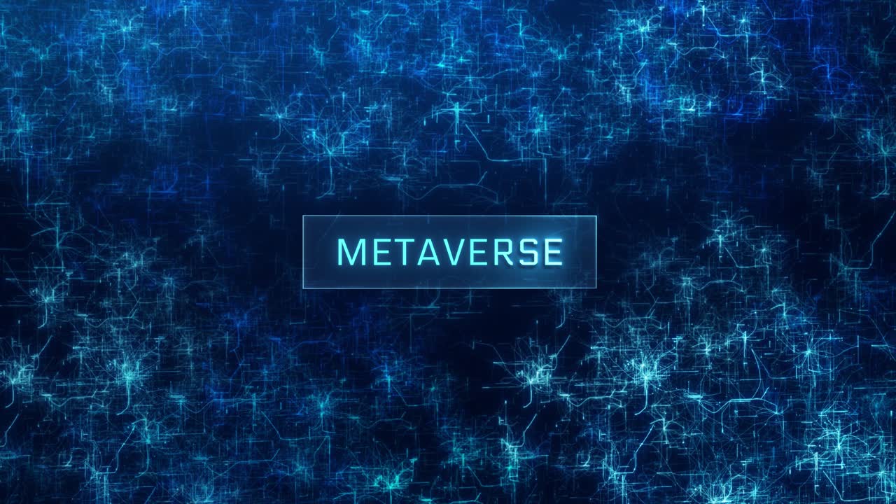 Metaverse concept over glitch neural network background. Concept of Metaverse over abstract computer networks