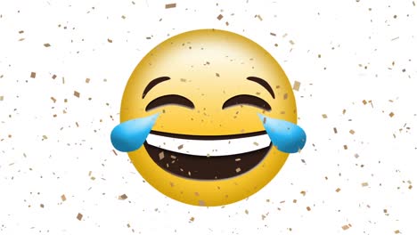 animation of smile emoji icon with falling confetti on white background