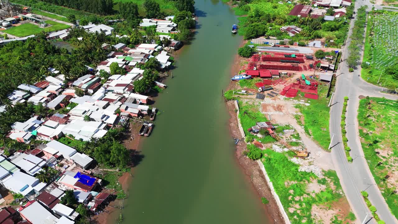 Aerial View Tilt of the River in Can Tho.