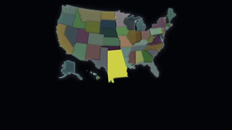 el estado de alabama está resaltado - estados unidos - mapa de estados unidos