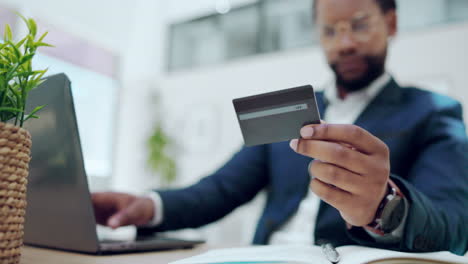 credit card, finance and laptop with black man