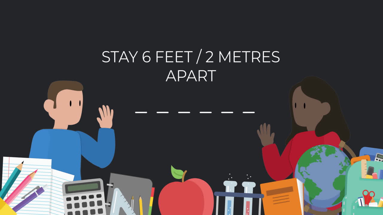 디지털 남성과 여성이 파란색 배경에서 사회적 거리를 유지하고 있습니다.